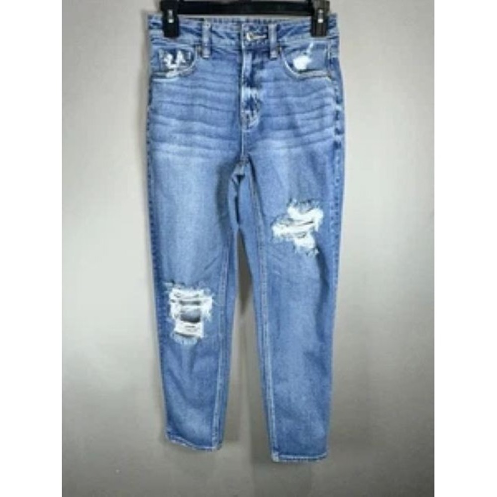 American Eagle Mom Straight Jeans Size 0 High Rise Straight Leg Distressed Denim